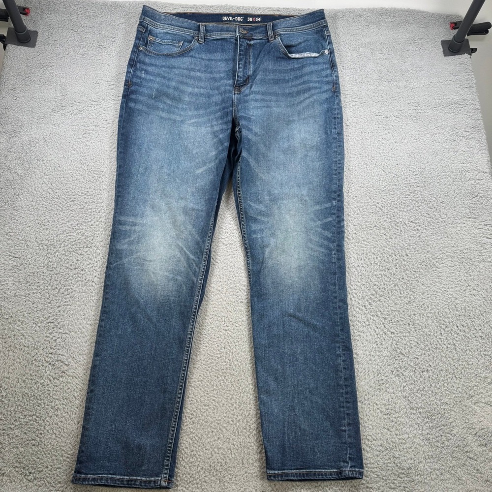 Devil-Dog Dungarees Mens 38x32 Blue Medium‎ Wash Straight Leg Stretch Jeans